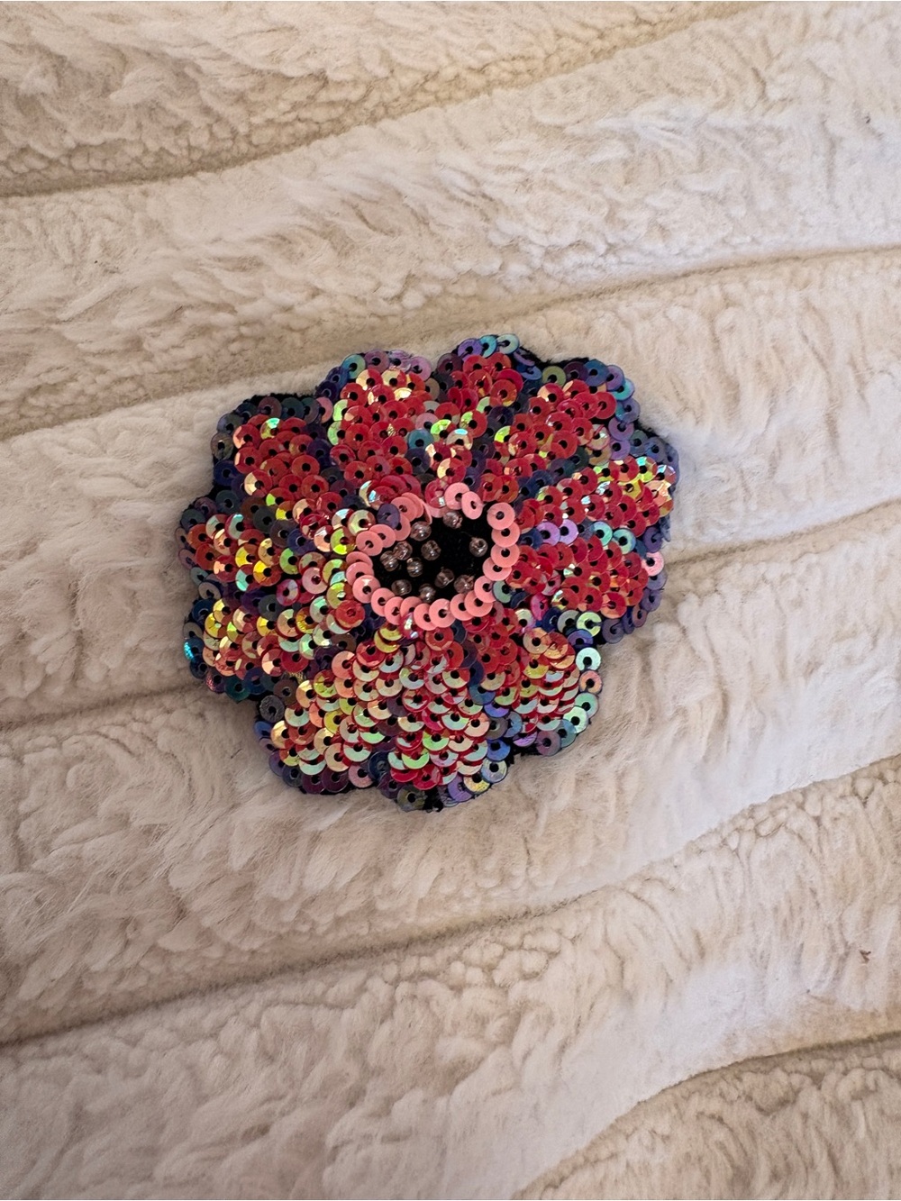Vintage Betsey Johnson Multicolor Sequin Flower Hair Brooch